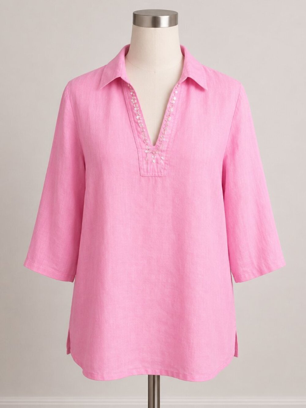 Sarah Spencer 100% Linen and Sequin Women's Pink Tunic Top Size M